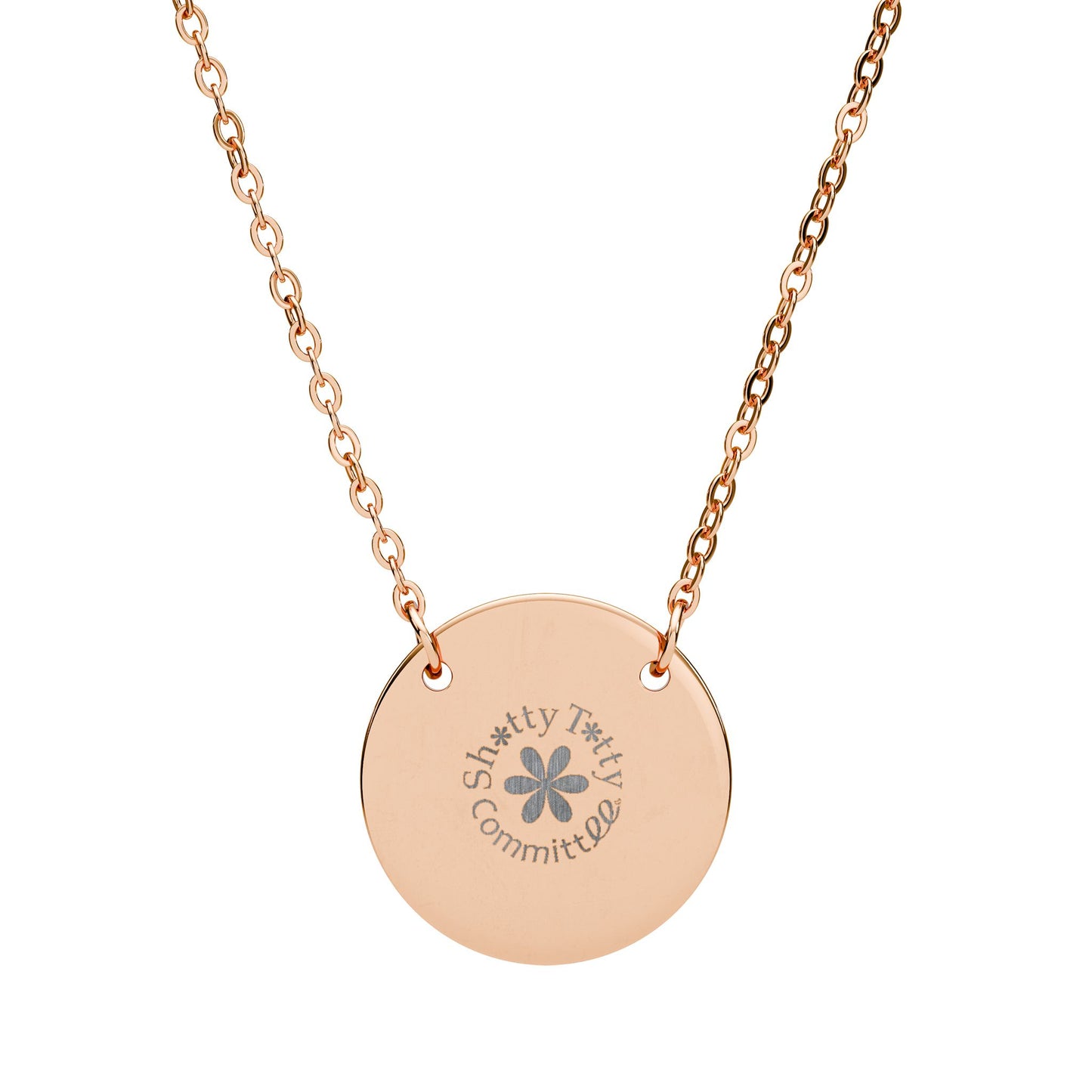 Engraved Circle Pendant Necklace — Personalized Floral Compass Design